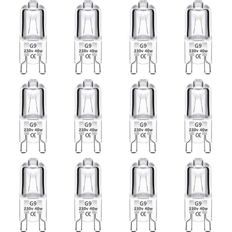 Lot de 12 Ampoule Halogène G9 40W 230V Dimmable 0-100%, 480LM, Blanc Chaud 2700K, G9 Bi-Pin Base Halogène Lampe, Sans Scintillement, pour Four, Lustres, Lampes de Paysage, Éclairage d\'armoire