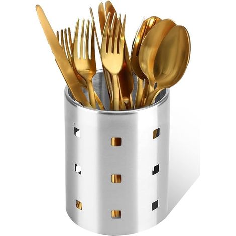 Egouttoir à Couverts en Acier Inoxydable Porte-ustensiles de Cuisine Paniers à Couverts Organiseurs Support de Rangement Rond pour Cuillères Couteaux Fourchettes Cadeau Noël pour Femme Maman (M) (1/5)