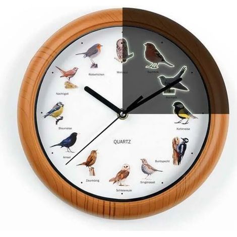 Horloge murale DS Products Oiseaux 25 cm avec 12 chants d'oiseaux et arrêt automatique nocturne (1/5)