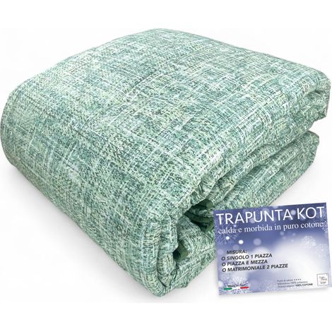 Kot Coco Green Quilt - Couvre-lit d'hiver en pur coton - Fabriqué en Italie, rembourrage hypoallergénique cm. 260x270