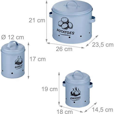 Set de 3 cajas de almacenamiento decorativas cocina almacenamiento de patatas cebollas ajo 21 x 26 x 23,5 cm de acero gris 130017316 (1/3)