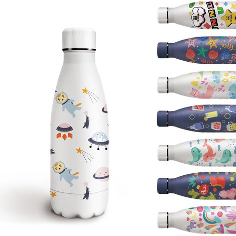 Gourde Isotherme, 350ml Gourde Enfant, Gourde Enfant Inox anti Fuite, Mini Gourde qui peut être transporté avec vous, Gourde pour l'école, Les Bureau et la Maternelle, Blanc (1/5)