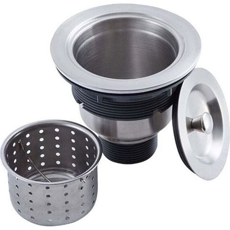 Kit de montage de bonde d'évier de cuisine avec panier de vidange d'évier de cuisine, bouchon d'évier et couvercle en acier inoxydable 304 3-1/2" (1/4)