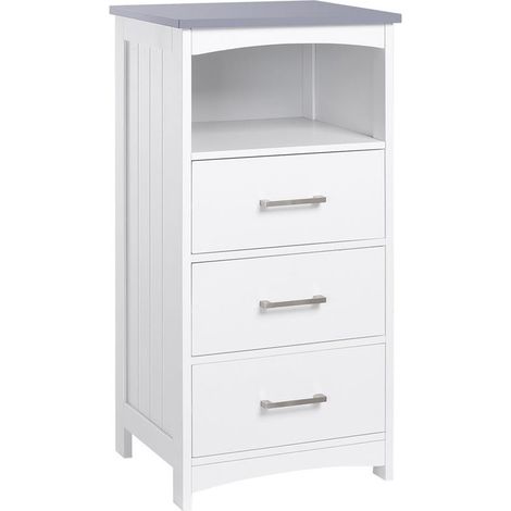 KLEANKIN MOBILETTO BAGNO CON SCAFFALE APERTO E 3 CASSETTI IN MDF. 40X33X80CM. BIANCO (1/5)