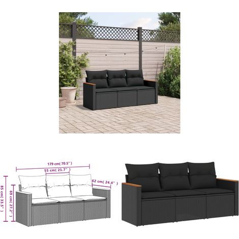 Salon de jardin 3 pcs avec coussins noir résine tressée - Ensemble Salon De Jardin - Meuble Extérieur - Résine Tressée - Rotin Synthétique - Canapé D'extérieur - Home & Living (1/3)