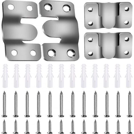 6 Pieces Recessed Mounting Brackets, Stainless Steel Wall Hardware Loop, Recessed Photo Frame, Wall Hanger, with 24 Screws, Silver 54 x 30 mm