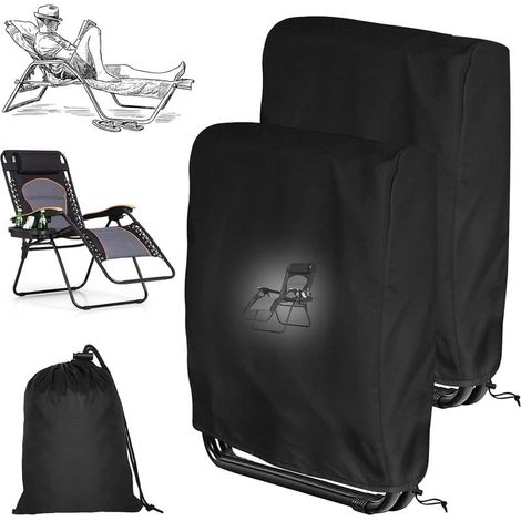 Lot de 2 Housse de Protection pour Chaise Pliante, 93 82CM Housse de Chaise de Jardin Imperméable Extérieur Tissu Oxford Résistance au Vent, Anti-UV Empilable (Noir) (1/5)