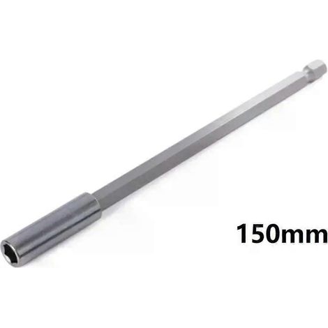 Silberne Verlängerung für Akkuschrauber, 150 mm, Sechskantaufnahme, langer Schraubendreher, magnetisches Bit (1/4)