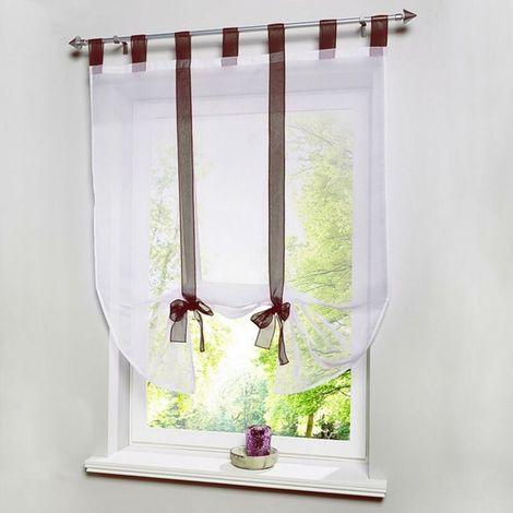 1 pièce Romain Rideau Adorable Nœud Assis Chambre Style en Voile brodé fenêtre - café - 60cmx140cm-