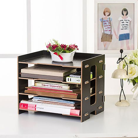 Moderner Nachttisch-Büro-Ablageständer, Zeitschriften- und Aktenorganizer, Schreibtisch-Dokumentensortierer (Schwarz) (1/5)