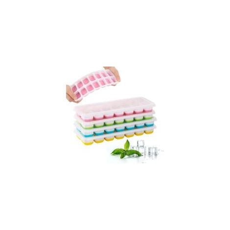 Confezione da 4 vaschette per cubetti di ghiaccio con coperchio, vaschette quadrate facili da rimuovere, impilabili e riutilizzabili, per whisky e altre bevande (23 x 9 x 3 cm) - Crezuo