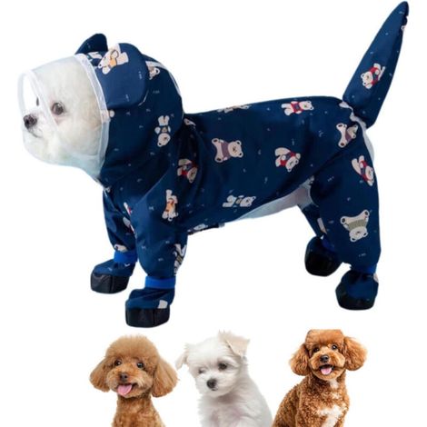 Imperméable pour chien, motif ours bleu, imperméable, convient aux petits et moyens chiens (bleu, M) (1/5)
