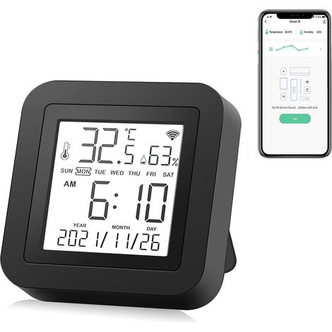 Intelligente WiFi-IR-Fernbedienung, WIFI-Temperatur- und Luftfeuchtigkeitssensor, Tuya Universal-IR-Controller, Innen-Hygrometer, Thermometer-Sensor, App-Steuerung, kompatibel mit Alexa Echo für Klima (1/5)