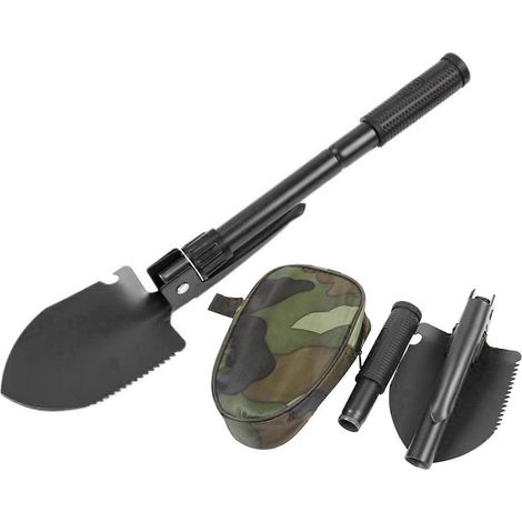 Pelle pliante avec ouvre-bouteille, arrache-agrafes, houe, sifflet, boussole d'urgence, outils de camping multifonctionnels (1/5)