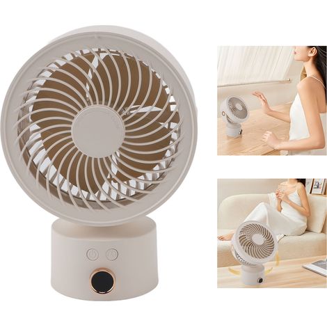 Ventilador de mesa oscilante recargable, USB, batería de 4000 mAh, temporizador de 4 horas, carcasa de ABS, portátil para camping, viajes, hogar, oficina, para circulación de aire, color albaricoque. (1/5)