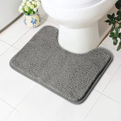 Tapis de toilette en forme de U 40 x 50 cm - Tapis de toilette antidérapant - Tapis de bain absorbant - Doux et moelleux - Gris uni (1/5)