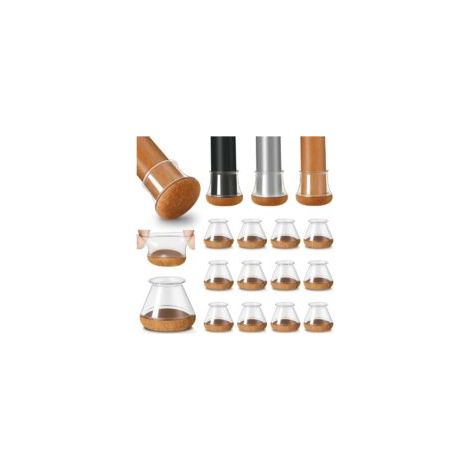 Protezioni per gambe di sedia ZVD, 16 pezzi, protezioni per pavimenti in silicone trasparente con rivestimento in feltro, coprigambe per sedia, tappi in silicone per gambe di sedia, silenziosi, diamet (1/4)