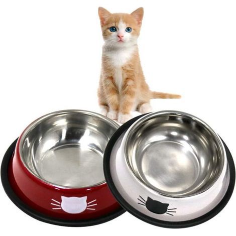pair Gamelle pour Chat 2 pièces Chat Bol, Gamelle Chat en Acier Inoxydable Ensemble, Mangeoirs et Abreuvoirs pour Chat Chiots Hamsters Lapins Petits Animaux-Fei Yu