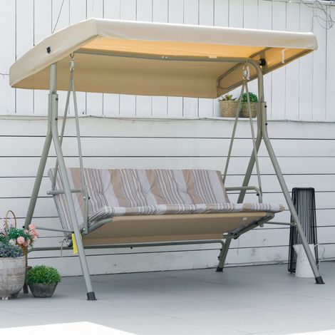 Balancelle de Jardin 3 Places en Acier avec Toit Réglable, Coussins et Accoudoirs, 172x110x156 cm