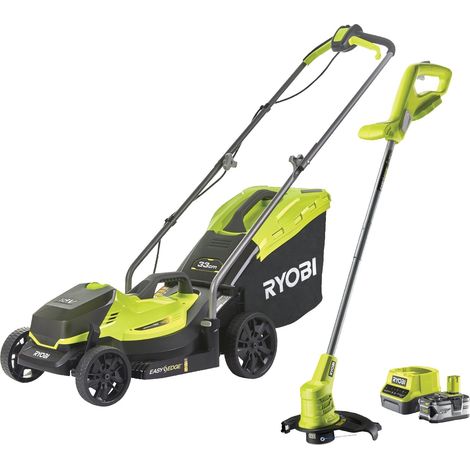 Cortacésped inalámbrico + cortabordes RYOBI One+ RLM18X33B40, 18V, l.33cm, 1 batería de 4 Ah y cargador incluidos (1/4)