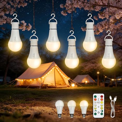 7W E27 LED Ampoule rechargeable 2600mAh avec télécommande minuterie 3 températures de couleur, Batterie lumière sans alimentation, camping, décoration noël, 6 pièce (1/5)