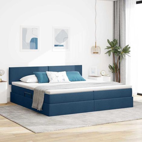 Bett mit Stauraum und LED mit Matratze Blau 200 x 200 cm Stoff (1/5)