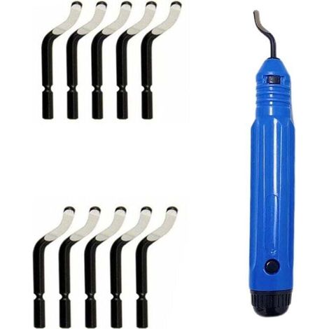 Ebavureur Outil D'ébavurage, Burr Remover avec 10 BS1010 Lames de Rechange Acier, 360 ° Rotatif Deburr Lames, PratiqueOutil pour Aluminium, l'impression 3D, Cuivre et Acier Métal, Plastique (1/4)