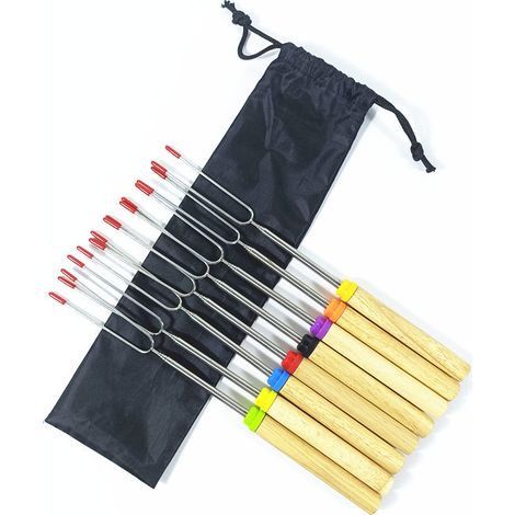 Fourchette télescopique en acier inoxydable avec manche en bois en forme de U, fourchette à griller, fourchette à barbecue, brochette à hot-dogs et guimauves, outil de fumage pour barbecue-AquaForge