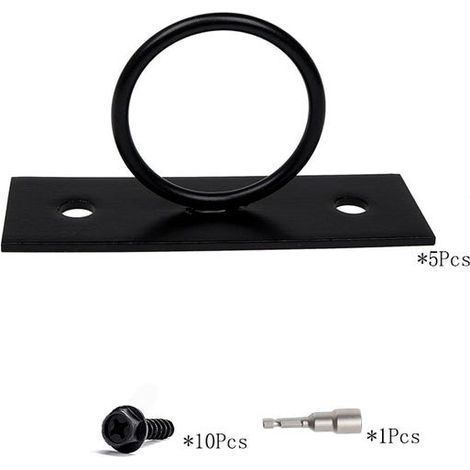 Set aus 5 schwarzen Zierringen für Hanfseile, Zäune, Treppengeländer, Wandhalterungen und Deckenhaken.