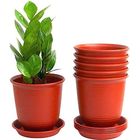 6 Pièces Pots De Fleurs En Plastique, 15,5cm Épaissir Les Pots De Plantes Conteneur De Plantes Pot De Jardinage D'intérieur Avec Palette De Drainage (Rouge Brique) (1/5)