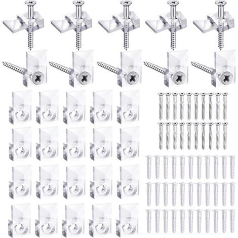 royaluxe - 30 supports muraux pour miroir, crochets pour miroir, kit de fixation pour verre, support de miroir en plastique, clips de fixation (1/4)