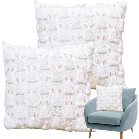 Housse De Coussin Lapin  Housse Décorative Lapin de Printemps 45x45 cm  Lot de 2 Housses pour Coussin Décoratif  pour Canapé Fauteuil Salon Chambre Maison Jardin Terrasse Fêtes et