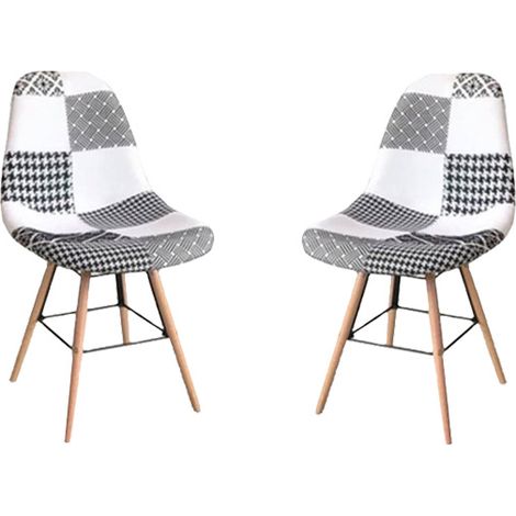 Hobag – Lot de 2 chaises scandinaves patchwork – Structure en hêtre – Assise en polypropylène – Dimensions L54 x W47 x H80 cm – Hauteur d'assise 46 cm