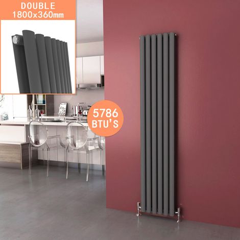 ELEGANT 1800 x 360 mm Anthracite Modern Vertical Column Radiator Oval Double Panel Designer Heater Rads (1/5)