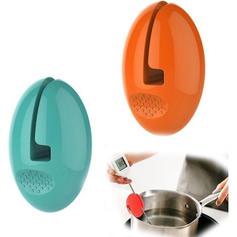 Soporte para termómetro - Soporte para sensor de temperatura - Clip resistente al calor - 2 piezas - Silicona - Para termómetros - Apto para cocina - Negro (1/5)