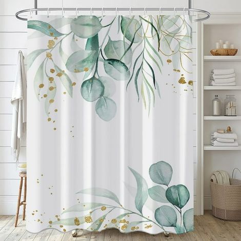 Rideau de Douche Feuille de Bananier Vert Palmier Botanique, Doublure de Douche Lavable en Machine avec Crochets Inclus, Installation Facile pour Salle de Bains Appartement Dormir, Taille Standard (1/5)