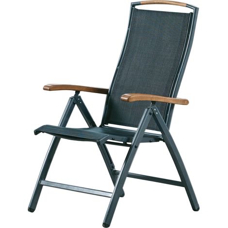 Inko Klappsessel Frisco Aluminium/Textilen/Teak Hochlehner 3 Farben zur Auswahl Graphit