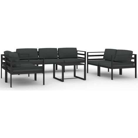 Conjunto de muebles de jardín de exterior 8 piezas con cojines aluminio antracita 020017463 (1/5)