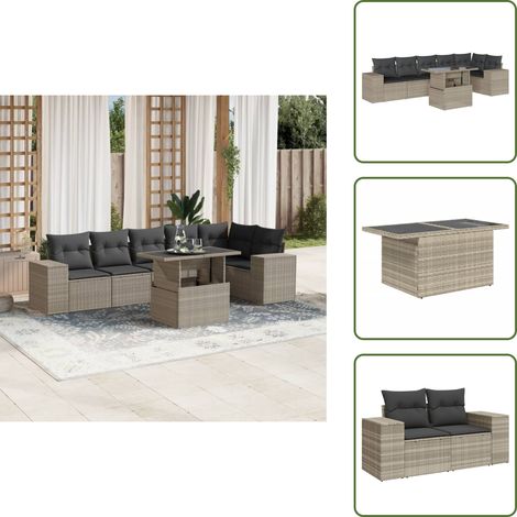 vidaXL Salon de jardin avec coussins 7 pcs gris clair résine tressée (1/5)