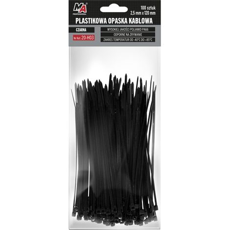 011774 MA Brida de plástico profesional para cables - Negra 2,5 mm x 120 100 unidades (1/2)