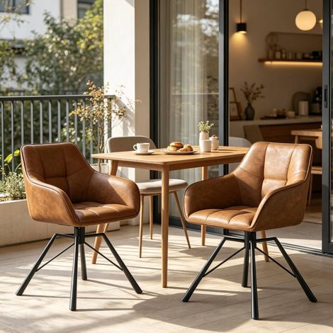 Chaise de salle à manger pivotante, lot de 2, avec accoudoirs, simili cuir marron clair HAVRYA (1/5)