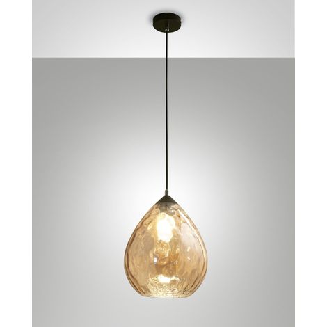 Lampada a Sospensione Gisella in Vetro Soffiato Ambra con Struttura in Metallo - Elegante Illuminazione d'Interni Ø260mm Attacco E27