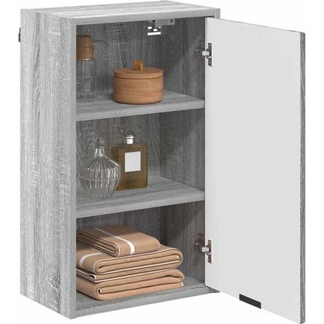 Meuble de Salle de Bain avec Vasque Intégrée, Armoire de Toilette en Bois Effet Sonoma Gris, 39 x 23,5 x 65 cm, Rangement Compact pour WC ou Entrée (1/5)