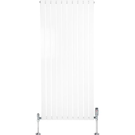 Radiateur Plat à 1 Colonne & Vannes 1600 x 700 mm en Acier Blanc Chauffage Centrale Moderne Verticale Monté Sur Mur Cuisine Salle de Bain [Brosse de Nettoyage & Supports INCLUSES]