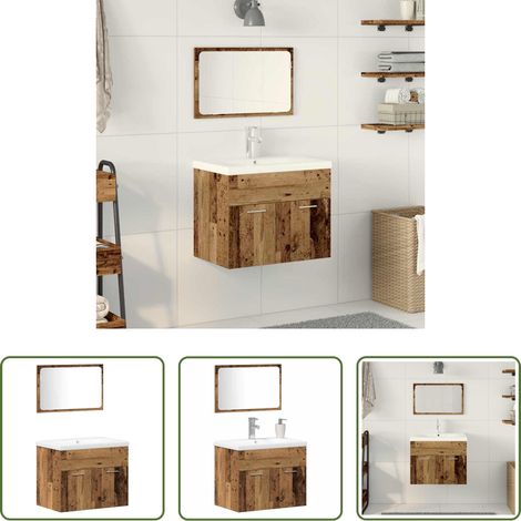 vidaXL Meuble sous-vasque - Ensemble de mobilier de salle de bain 3 pcs Bois Ancien (1/5)