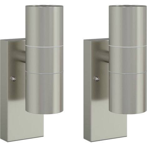 Lot de 2 appliques murales cylindriques contemporaines jardin 7 x 10 x 22 cm en acier inoxydable argenté