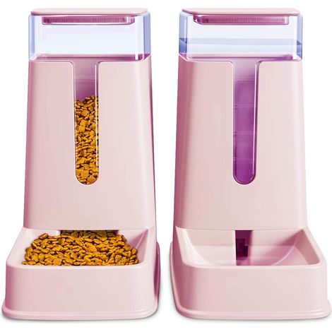 Lot de 2 distributeurs automatiques de Nourriture et d'eau pour Chat de Petite, Moyenne et Grande Taille, pour Chats, Chiens, Chiots, Chatons, 3,5 l x 2,Rose (1/5)