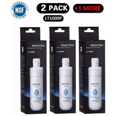 Lot de 3 filtres à eau LT1000P2 pour réfrigérateur – Remplacement tous les 6 mois – Élimine 99,99 % des contaminants – Compatible avec plusieurs modèles
