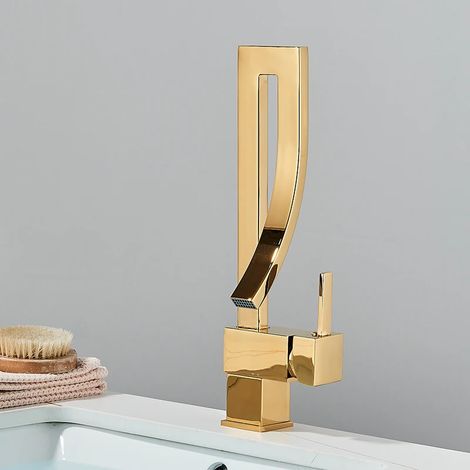 Robinet de lavabo (doré), mitigeur eau chaude/eau froide, monocommande, monotrou (1/2)