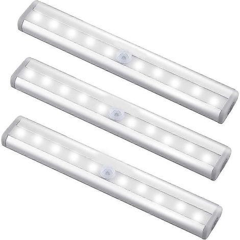 Lot de 3 lampes LED rechargeables USB améliorées avec détecteur de mouvement magnétique et 10 LED (1/4)